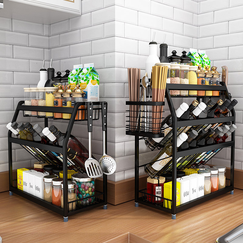 304 Stainless Steel Kitchen Storage Rack Black Condiment Oil Salt Sauce Vinegar Storage Floor-Standing Multi-Layer Seasoning Rack 304 Stainless Steel Kitchen Storage Rack Black Condiment Oil Salt Sauce Vinegar Storage Floor-Standing Multi-Layer Seasoning Rack
