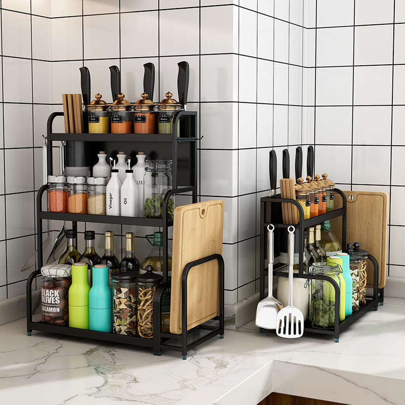 Stainless Steel Kitchen Condiments Shelf surface Black Condiment Racks Kitchen supplies Home Grand Contained Knife Rest