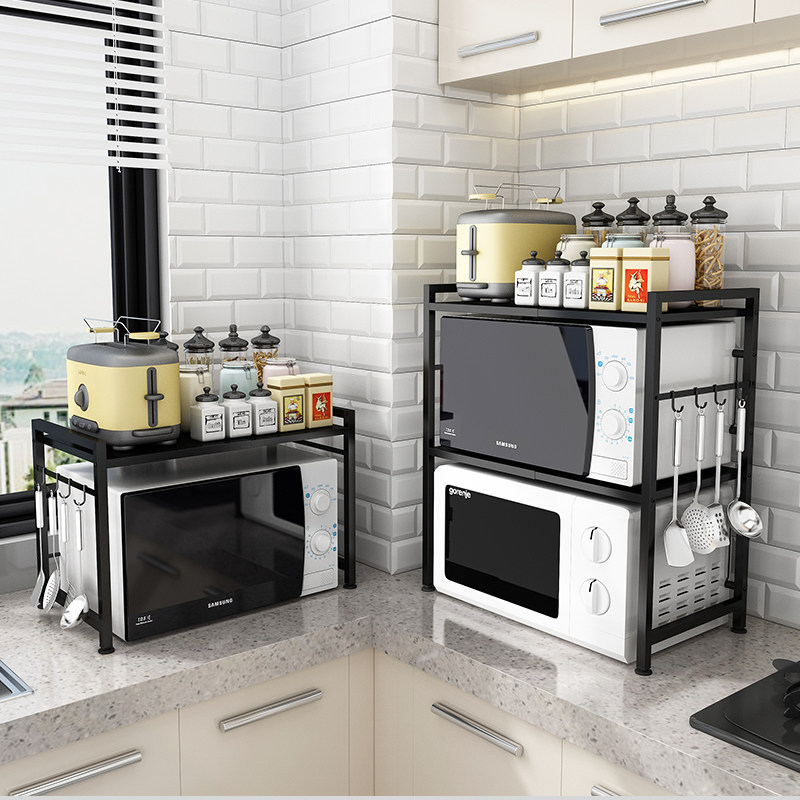 Telescopic kitchen shelving microwave rack oven rack for home floor 2 layers of electric rice cooker storage containing double layer