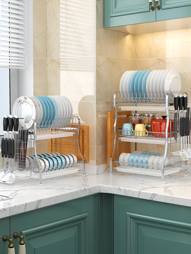 304 stainless steel drying dish rack drain rack kitchen rack household dish shelf cupboard bowl chopsticks storage box
