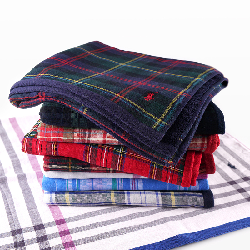 Pure Cotton Striped Polo Soft Absorbent European and American Style Plaid Pure Cotton Large Bath Towel Adult Fashion Embroidered Personalized Bath Towel