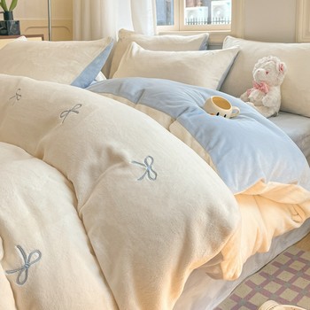 Milk Velvet Four-Piece Bedding Set, Flannel Coral Fleece Duvet Cover, 2025 New Autumn and Winter Thickened Fleece Three-Piece Set