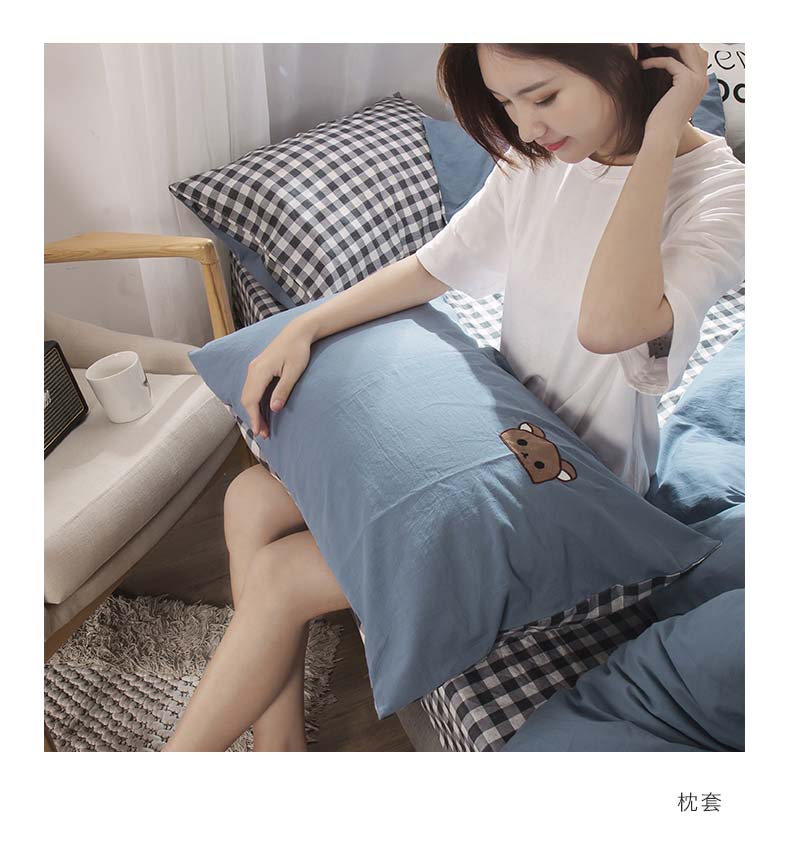 Nam Cực bông doanh nghiệp giường bông denim AB phiên bản 1.5 đơn giản cô gái công chúa gió bộ chăn ròng bông đỏ - Bộ đồ giường bốn mảnh bộ ga nệm