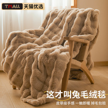 Blanket, Thickened for Winter, Rabbit Fur Plush Office Nap Blanket, Coral Fleece Sofa Throw, Small Blanket for Bed Use