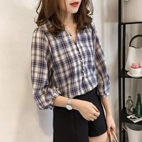 Áo sơ mi kẻ sọc đầu thu sang trọng nữ 2018 xuân hè mới Han Fan size lớn chất béo mm áo dài tay Hồng y vị giác sơ mi form rộng
