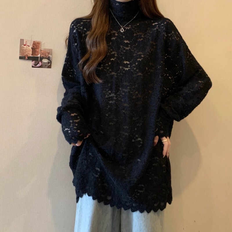 Plus Size Fat mm High Collar Lace Bottoming Shirt Women's New Chic Niche Top Spring Classy European Style Small Shirt