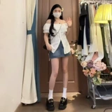 Летняя приталенная рубашка, размер, открытые плечи