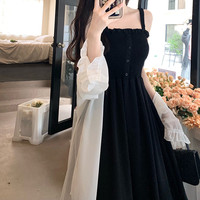 Plus size women's fat mm long skirt spring temperament black slimming suspender dress two-piece flesh-covering suit skirt