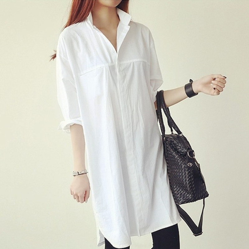 2021 fat mm spring new Han fan loose thin large size medium and long-sleeved white shirt women's tide 200 pounds