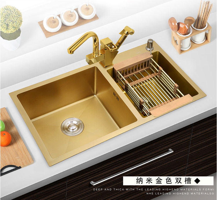 Nano local tyrant gold 304 stainless steel sink kitchen under-counter washbasin double sink sink handmade household sink