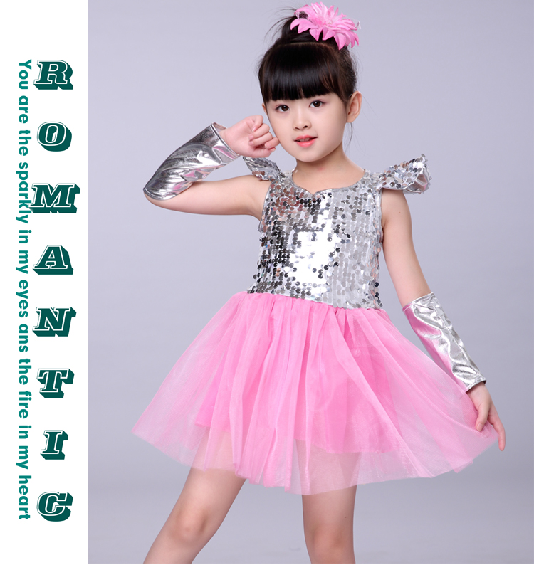 Ngày mới của trẻ em trang phục khiêu vũ jazz sequin cô gái trẻ em hiện đại quần áo công chúa váy mịn thời trang cho bé gái