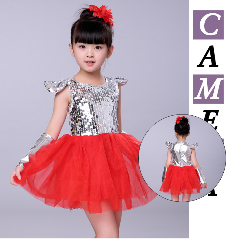 Ngày mới của trẻ em trang phục khiêu vũ jazz sequin cô gái trẻ em hiện đại quần áo công chúa váy mịn thời trang cho bé gái