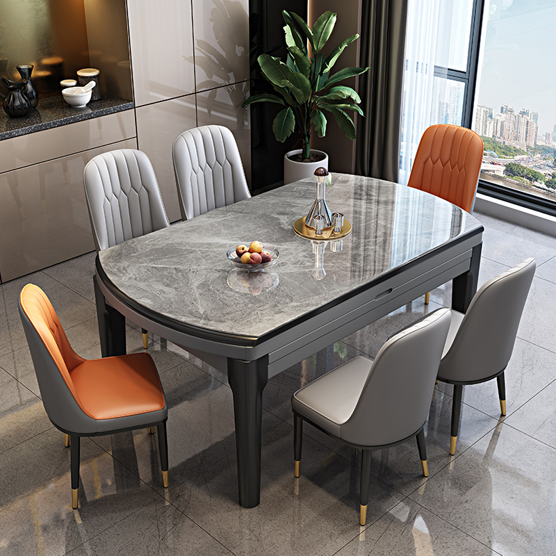 Slate Dining Table for Home Use, Small Apartment Table, Living Room Chairs, Light Luxury, High-End Feel, Extendable and Convertible Round Table, 2026 New Model