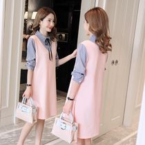 Maternity clothes autumn top suit lapel shirt fake two-piece fashion net red tide mom dress autumn women
