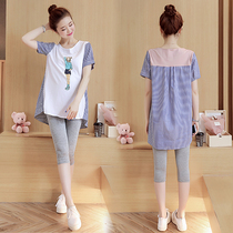 Pregnant Woman Summer Clothing Suit Fashion Nets Red New Loose Pregnancy Clothes Mid-Length short sleeve T-shirt Two spring clothes