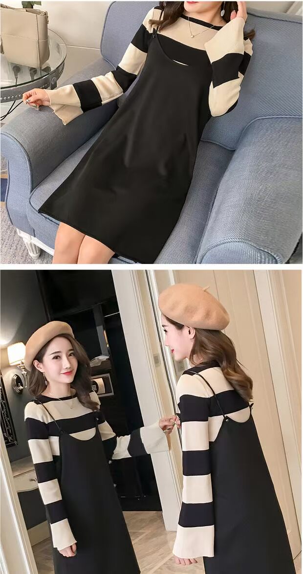 Áo bà bầu mùa xuân và mùa thu phụ nữ mang thai đầm nữ mới dài tay dài quần áo rộng mùa xuân rộng cỡ mẹ thủy triều dam bau dep