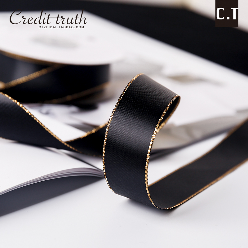 Double gold polyester fiber belt gold edge light luxury European and American style gift flower packaging European gift packaging baking ribbon
