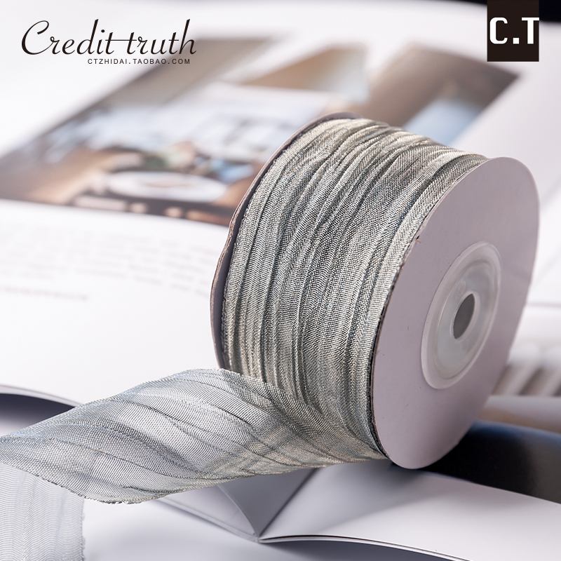 3 8 mesh red egg pastry decorative silk with light and luxurious import Nordic wind Gradual Layer Double Creamy Snowyarn with Diy Shake Tone Ribbon