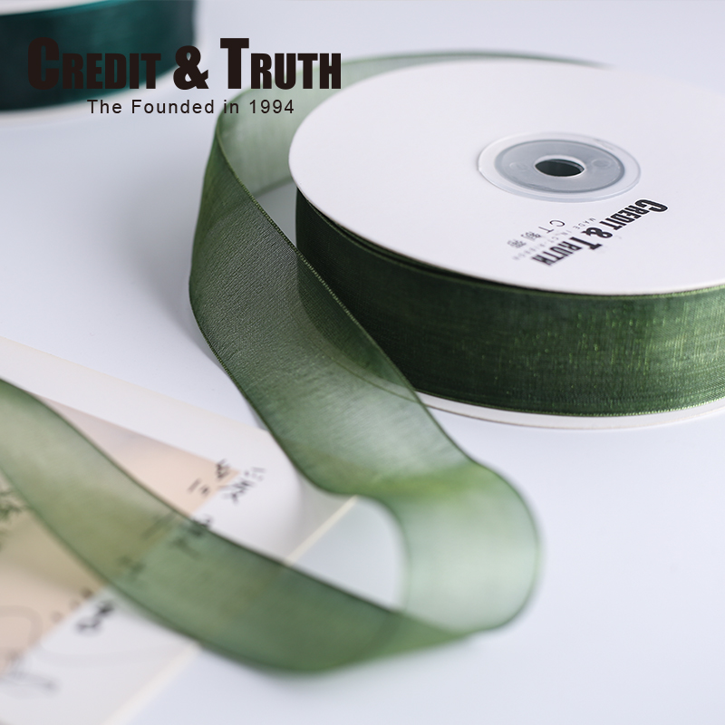 2.5 Chiffon Ribbon Snow Gauze Belt Green Ribbon Import Ribbon Bouquet Packaging Transparent Ribbon DIY Gift Packing