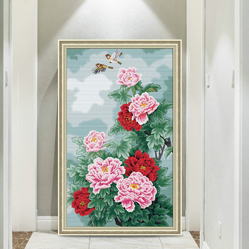 KS Cross Embroidered with Fancy New Living Room Genguan Bedroom Peony Series Thread Embroidered yourself embroidered