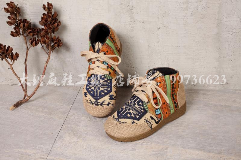 Mùa thu và mùa đông mới bốt ngắn Giày vải Bắc Kinh giày nữ gió quốc gia để giúp giày đế bằng bằng vải lanh thủ công giày the thao nữ 2021
