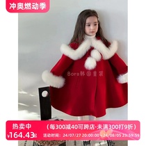 Bora Korean girls fashionable New Years greetings woolen coat autumn and winter clothing thickened coat for middle-aged and older children