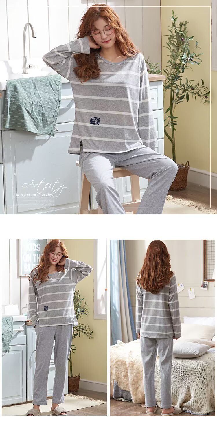 Bộ đồ ngủ nữ mùa xuân và mùa thu tay dài Bộ cotton Bộ thu đông đồ ngủ hình thú