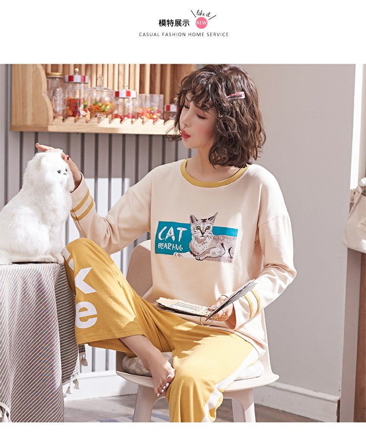 Bộ đồ ngủ nữ mùa thu cotton dài tay mỏng mùa xuân hè Thu Đông phiên bản Hàn Quốc có thể mặc đồ sinh viên tươi mát dễ thương đồ bộ cho người 60 tuổi