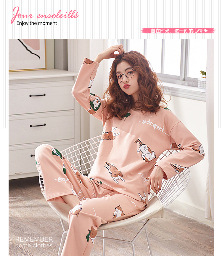 Bộ đồ ngủ nữ mùa thu và mùa đông mỏng phần cotton dài tay phù hợp với phiên bản Hàn Quốc ngọt ngào và đáng yêu có thể mặc ngoài mùa hè phục vụ tại nhà mùa thu đồ ngủ pijama