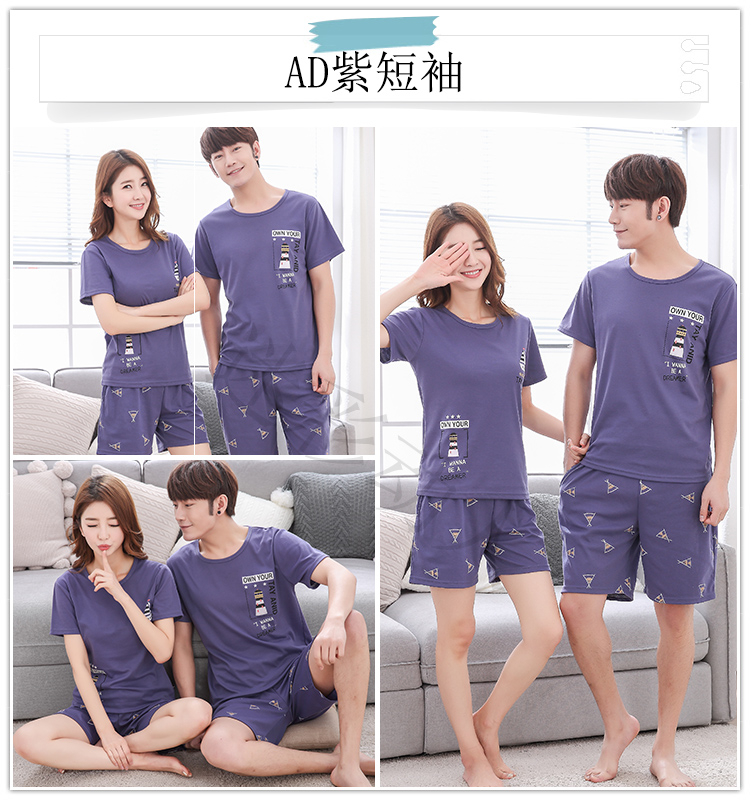 Couple sọc đồ ngủ nam đồ ngủ của phụ nữ mùa hè cotton ngắn tay quần short dễ thương cartoon girl dịch vụ nhà phù hợp với những bộ jumpsuit đẹp nhất