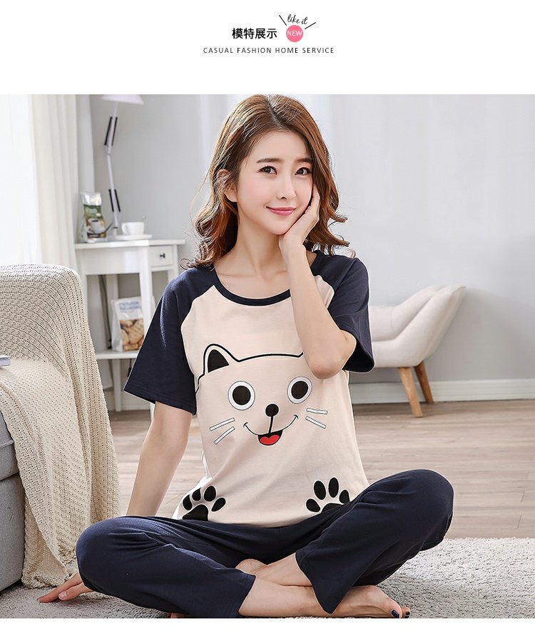 Bộ đồ ngủ nữ mùa hè dễ thương hoạt hình cotton tay ngắn quần dài phần mỏng có thể mặc bên ngoài phục vụ mùa xuân và bộ đồ mùa thu những kiểu đồ bộ đẹp
