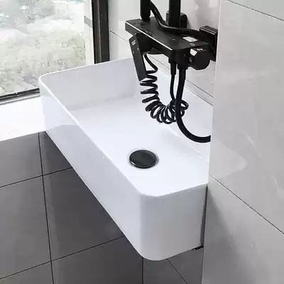 Simple wall-mounted ceramic wash basin without faucet hole Mini small size non-porous overflow basin Narrow long hanging basin