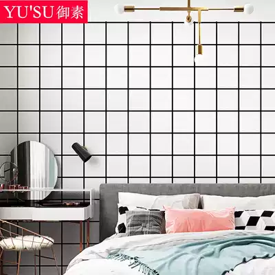 Net red grid wallpaper Nordic ins style black and white grid bedroom living room simple clothing store live wallpaper