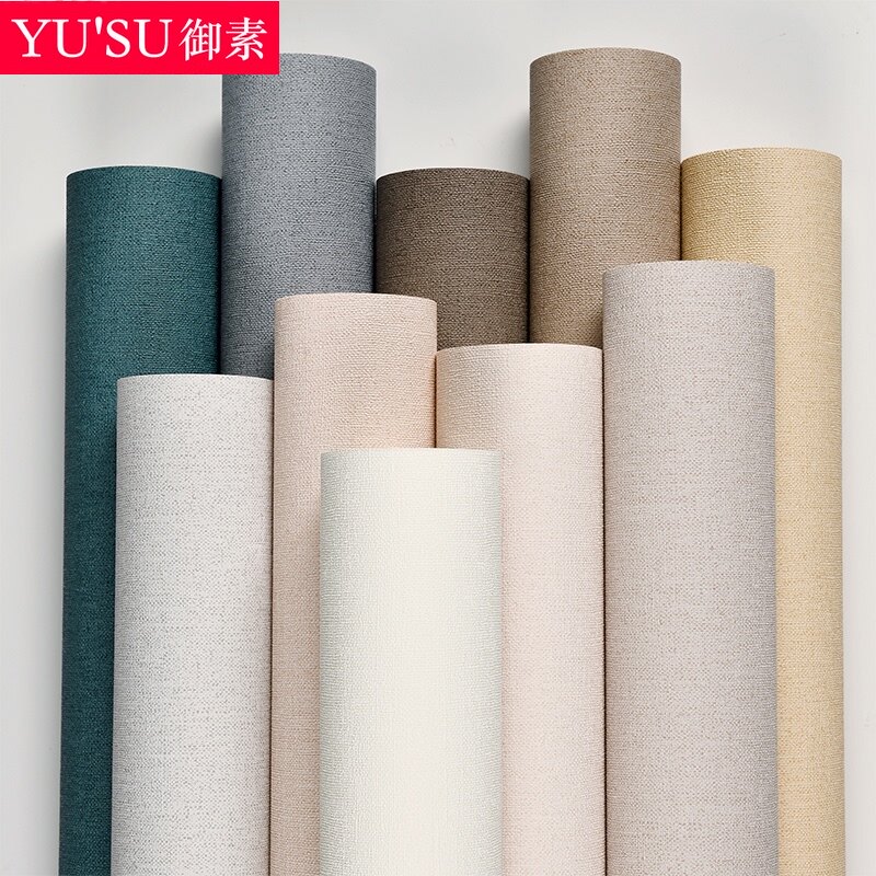 Modern simple plain wallpaper Japanese linen pattern Bedroom study Dining room Living room full of solid color wallpaper waterproof