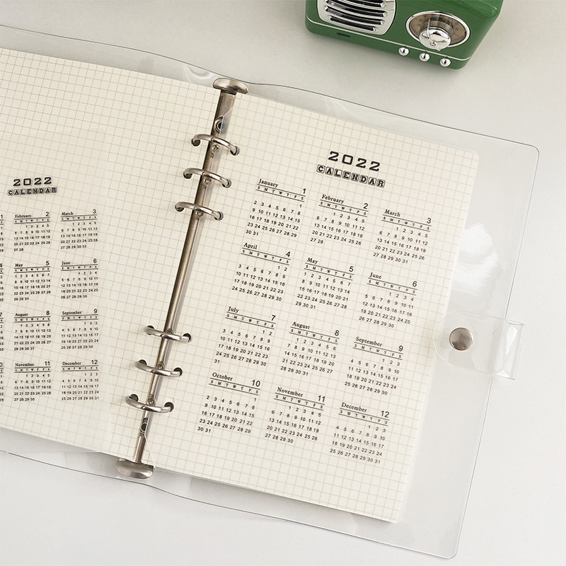 Calendar 2022 Calendar A5A6 Standard 6 holes Hand ledger loose-leaf This year Calendar Sepp Board Handbill Notes PP Transparent Base Plate