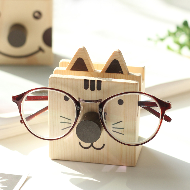 Solid wood cute animal multi-function pen holder Glasses frame Creative desktop pen bucket storage shelf Mobile phone holder Stationery