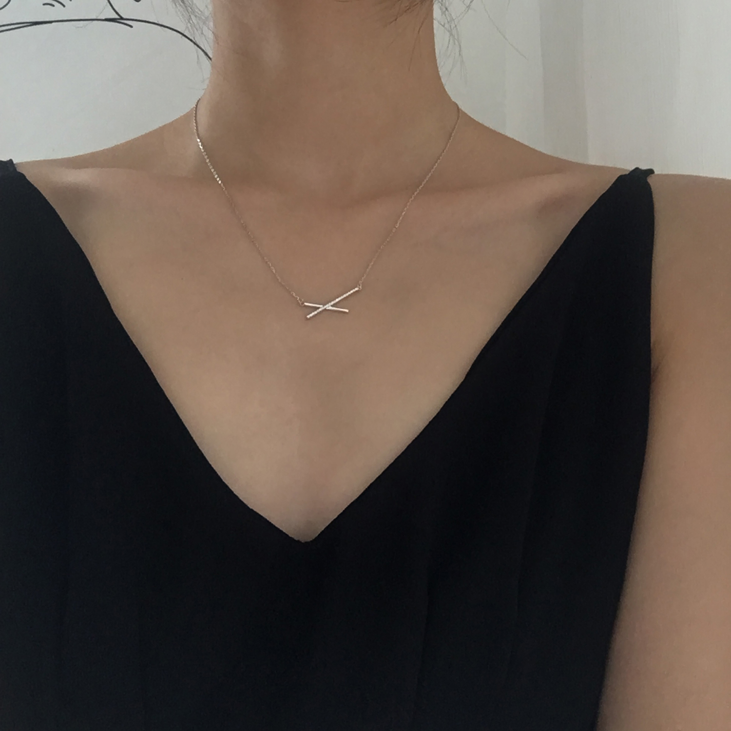 s925 pure silver necklace female temperament lukewarm chic Korean version of minimalist personality Short crowdnet red collarbone chain tide