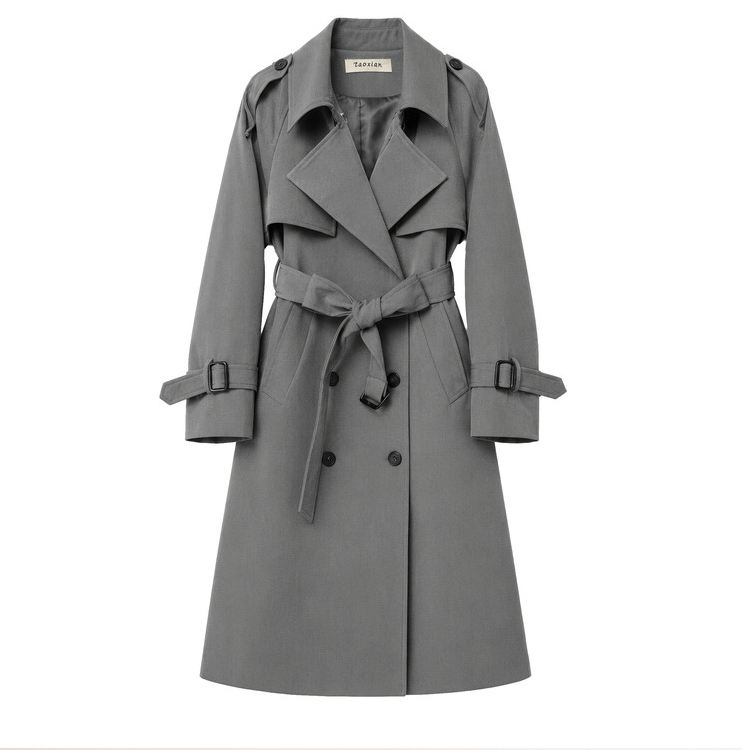 High-End Gray Trench Coat for Women 2026 New Spring and Autumn Long Style British Style Korean Trend High-End Gray Trench Coat for Women 2026 New Spring and Autumn Long Style British Style Korean Trend