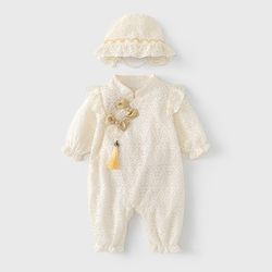Newborn Baby Clothes for Spring and Autumn, Baby Girl's New Chinese-Style Romper, Super Cute and Adorable Jumpsuit for Going Out