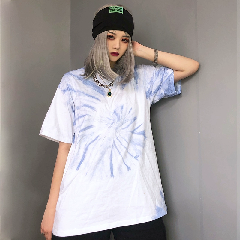 Do Thái Street Original Tide áo thun cổ điển xoắn ốc ngắn tay nam và nữ ván trượt đôi tay Tie Dye - Áo phông ngắn