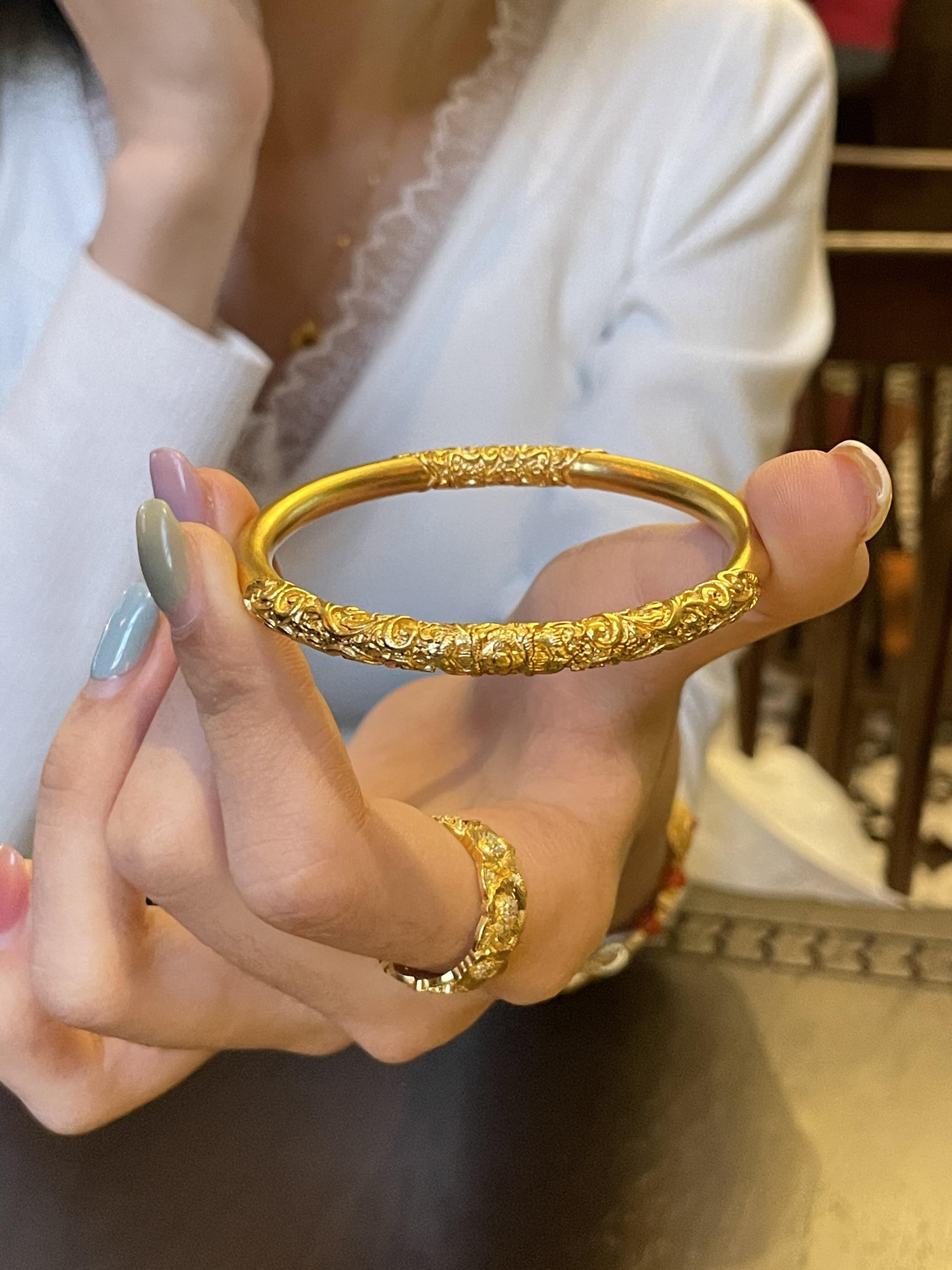 水貝黃金足金999卷草紋手環｜送女友送老婆必