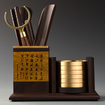 Golden wire Namwood Copper Cup Mat Six Monks Set Kung Fu Tea Toy Tea Accessories Solid Wood Tea Spoon Kettle Pen