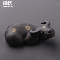 Jinge ornaments Yixing purple sand tea set tea pet sculpture crafts handmade tea play gold Buffalo