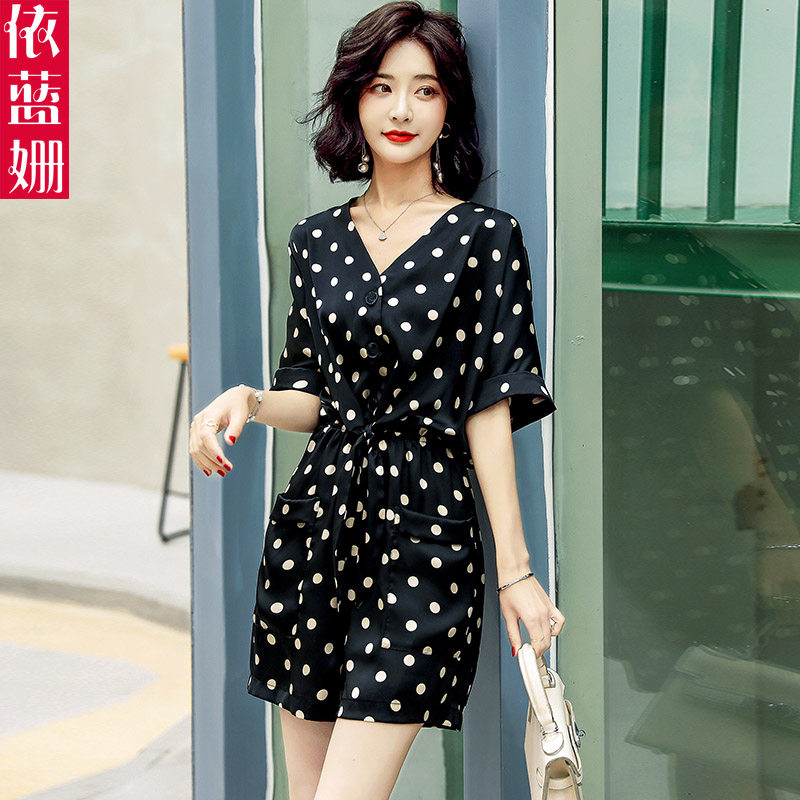 Wave Dot V Collar Pants Woman 2022 Summer New Slim Casual Little Sub Shorts Suit Snow Spinning Sweaters Pants