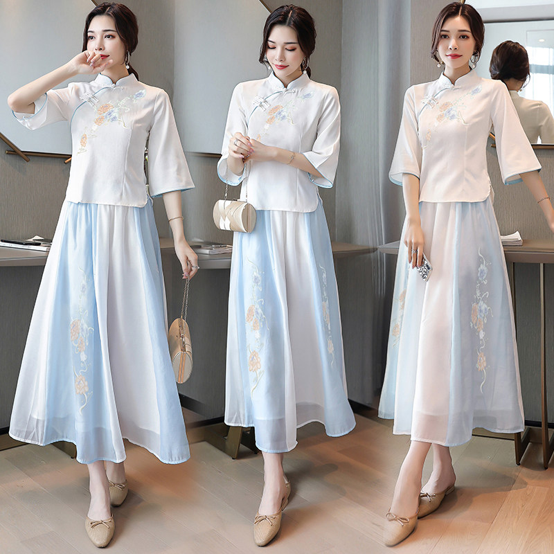 China Wind Hanfu Dress 2022 Summer New Gufeng Fairy Improved Qipao Two Style Suit Skirt Daily