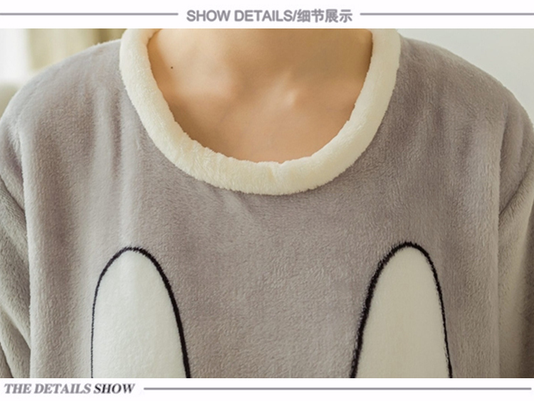 Dễ thương ấm áp lông cừu san hô phục vụ nhà mùa thu và mùa đông Bộ đồ ngủ flannel dài tay có thể được mặc bên ngoài bộ đồ hai mảnh dày của phụ nữ bộ đồ nhung thu đông