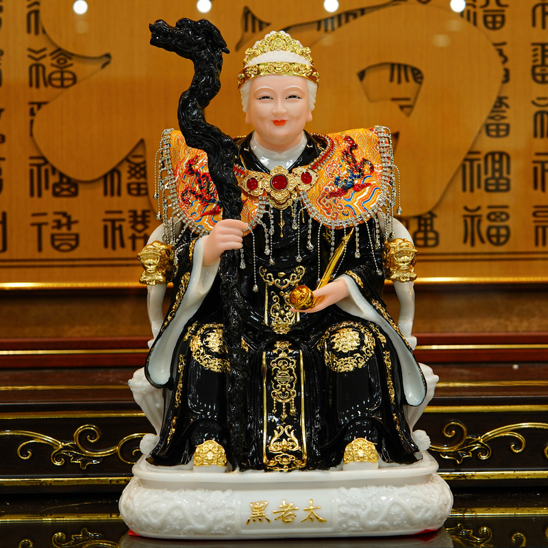 New Hollow White Marble Dragon Chair, Black Old Lady Statue, Four Major Family Worship Hall, Northeast Household Iron Altar
