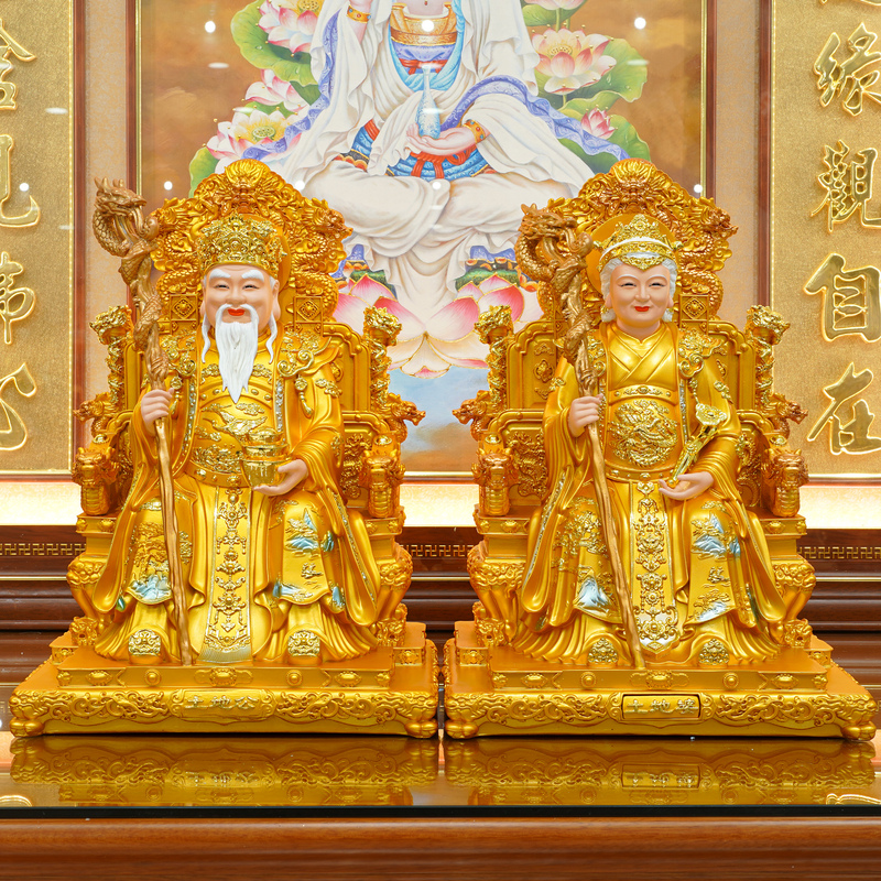 New Copper-Colored God of Wealth and Goddess of Wealth Statues for Home Decoration, Fortune-Enhancing Ornaments, God of Wealth and Goddess of Wealth Statues