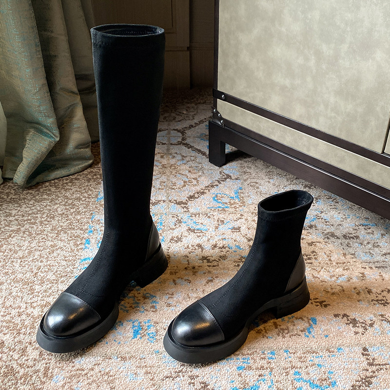 Juxian thin thick bottom suede high boots boots small casual riding boots elastic boots martin boots women's short boots