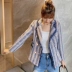 Áo khoác gió nữ nhỏ mùa thu đông 2019 phiên bản mới của Hàn Quốc sọc xanh dài tay ngắn đoạn nhỏ phù hợp với áo tweed - Áo khoác ngắn Áo khoác ngắn